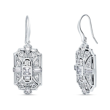 Milgrain Fishhook Earrings Cubic Zirconia 925 Sterling Silver Wholesale